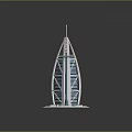 Cartoon Scene Featuring Burj Al Arab Building Model With Green Lawn And Water Area