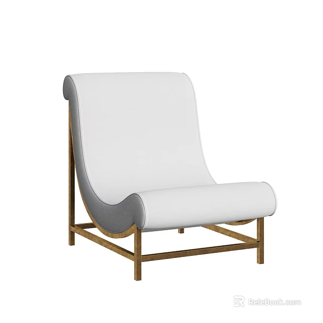 Modern Accent Chair with White Upholstery Curved Backrest and Wooden Frame Design 3d model 