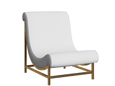 Modern Accent Chair with White Upholstery Curved Backrest and Wooden Frame Design 3d model