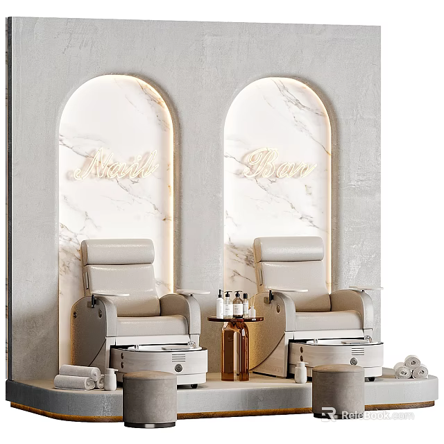 Gray Massage Chairs In Arcadia Beauty Relaxation Space With Arched Marble Wall 3d model 