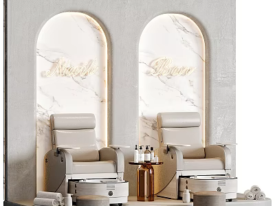 Gray Massage Chairs In Arcadia Beauty Relaxation Space With Arched Marble Wall 3d model
