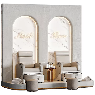 Gray Massage Chairs In Arcadia Beauty Relaxation Space With Arched Marble Wall 3d model
