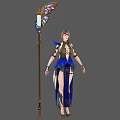 Fantasy Female Character Wearing Blue Attire Holding Butterfly Themed Staff With Wings