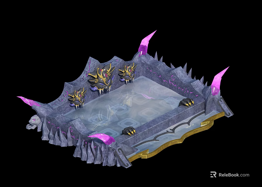 Cartoon Fantasy Battle Arena With Spiked Platform Purple Spikes And Golden Decorations 3d model 