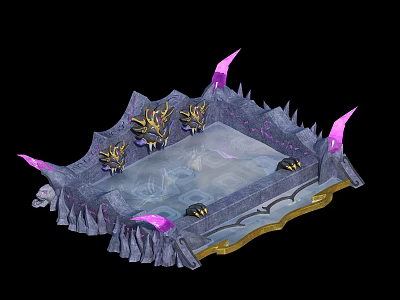 Cartoon Fantasy Battle Arena With Spiked Platform Purple Spikes And Golden Decorations 3d model