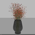 Shiny Silver Vase With Dried Golden Small Flowers On Grey Background