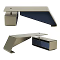 Modern Office Desk with Tilted Surface and Metal Frame Integrated Storage Unit Blue Interior Design 3d model