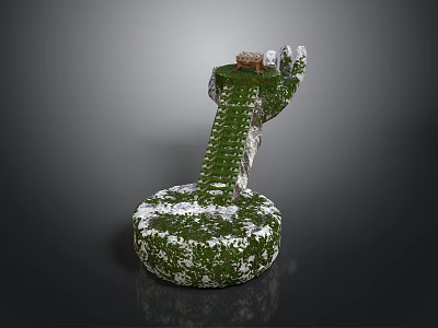 Green Spiral Staircase Structure With Circular Base And Snowy Mossy Surface 3d model