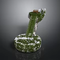 Green Spiral Staircase Structure With Circular Base And Snowy Mossy Surface