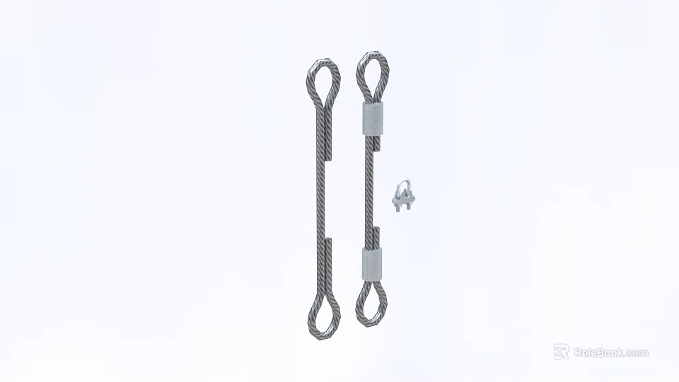 Industrial Equipment Steel Wire Rope Slings With Metal Clamps And Small Hook 3d model 