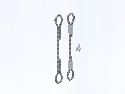 Industrial Equipment Steel Wire Rope Slings With Metal Clamps And Small Hook 3d model