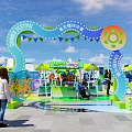 Vibrant Photo Check-in Spot With Colorful Arches Checkerboard Floors And Canopy Tents