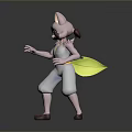 Animated Game Character With Pink Ears White Outfit Yellow Belt Green Leaf Standing Pose