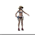Woman In Colorful Bikini With Sarong And Beach Bag Standing By Blue Sea Water