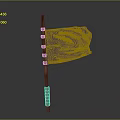 Dark Colored Flag With Wooden Pole Red Decorations And Intricate Design