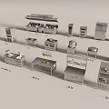 Essential Commercial Kitchen Equipment With Stoves Worktables Cabinets And Storage Shelves