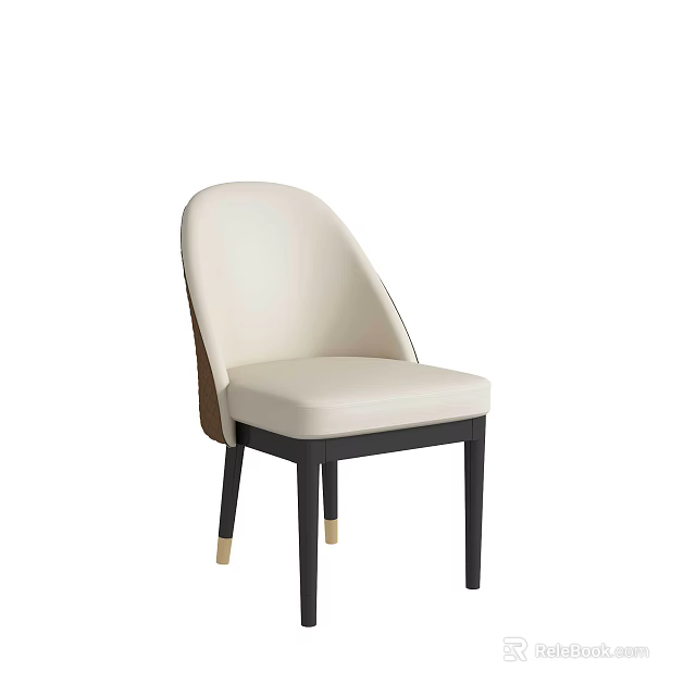 Modern Style Dining Chair With Ivory Leather Seat And Backrest Black Legs Gold Accents 3d model 
