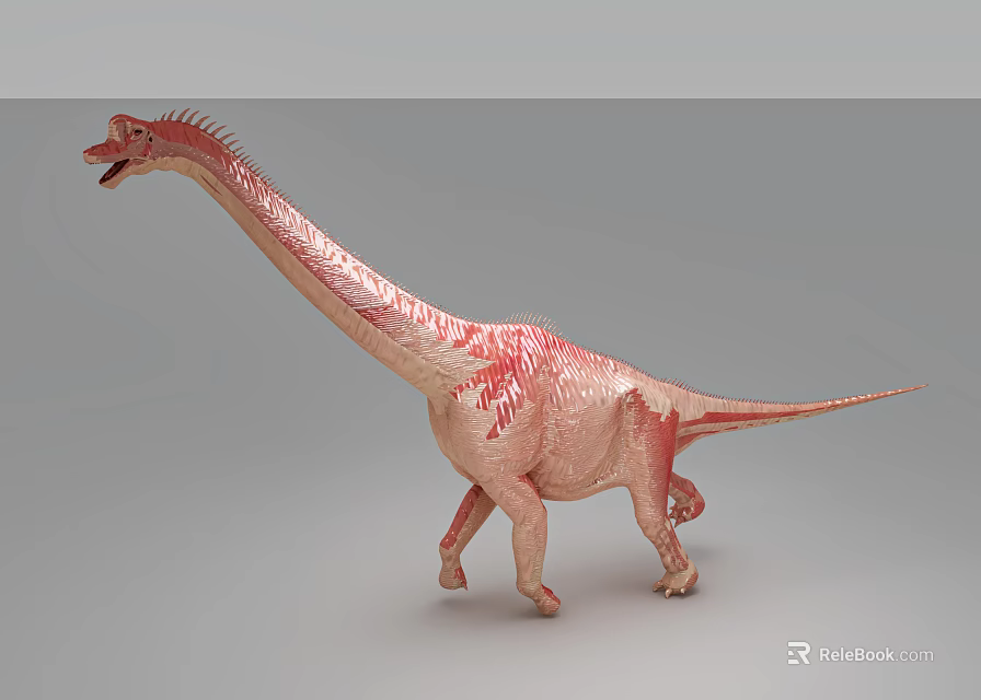Realistic Reptile Figure Featuring Long Neck Pink Red Patterns And Spiked Back Design 3d model 
