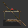 Traditional Wooden Boat with Thatched Roof Red Lantern and Paddle