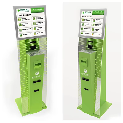 Green Self Service Kiosk On Commercial Street With Interactive Service Features 3d model