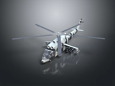 Detailed 3D Helicopter Model With Rotor Blades Cockpit And Gray Background 3d model