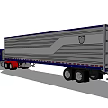 Blue And Red Semi Truck With Flame Decals And Logo On Cab And Trailer