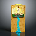 Hand Carved Wooden Sculpture Featuring Central Figure Animals And Flowing Water Design