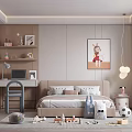 Kids Room Interior Design With Cozy Bed Desk Computer Wall Painting And Toys