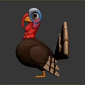 3D Cartoon Turkey With Red Wattle Colorful Head And Fan Shaped Tail Feathers