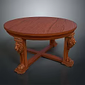 Classic Wooden Dining Table With Round Tabletop And Lion Head Carved Cross Legs
