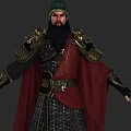 A Man In Ancient Ornate Warrior Armor With Red Cape Holding Long Sword 3d model
