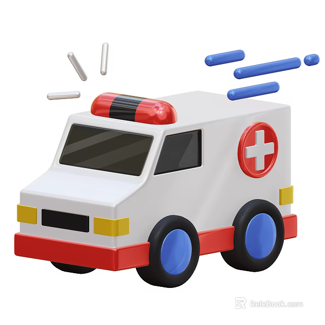 Ambulance Function Vehicle With Red Siren Light And White Cross Sign 3d model 