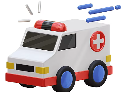 Ambulance Function Vehicle With Red Siren Light And White Cross Sign 3d model