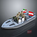 Military Patrol Boat With Military Personnel And Iranian Flag On Deck