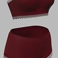 Stylish Burgundy Strapless Crop Tops With White Lace Trim And High Waisted Shorts