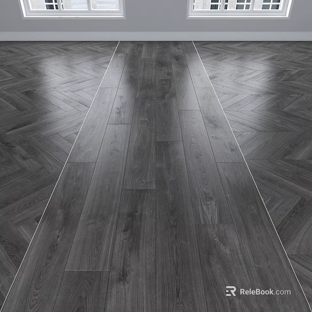 Modern Gray Wooden Flooring Featuring Central Straight Planks And Herringbone Pattern 3d model