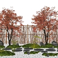 Modern modeling tree Red maple Acer claw Acer Tingbu gravel moss fence 3d model