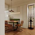 Elegant Living Dining Room With White Sofa Brown Ottoman Decorative Paintings Chandelier And Green Plant