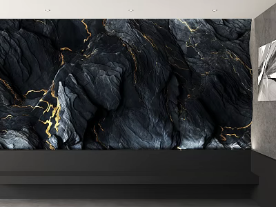 Modern Luxury Black Marble Wall With Gold Veins Interior Design 3d model