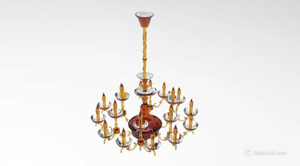Vintage Multi Arm Chandelier With Candle Shaped Lights Red Glass And Gold Accents 3d model 