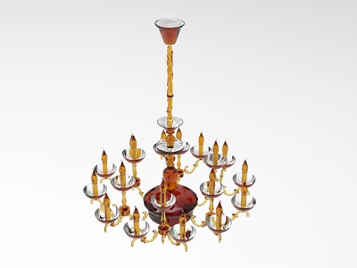Vintage Multi Arm Chandelier With Candle Shaped Lights Red Glass And Gold Accents 3d model