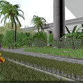 Modern Bridge with Stone Pillars Surrounded by Palm Trees Greenery and Flower Beds