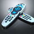 Multiple TV Remotes With Colorful Buttons For Television Control On Sleek Surface 3d model