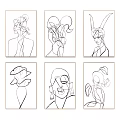 Minimalist Line Drawing Wall Art With Portrait Figures And Golden Frames