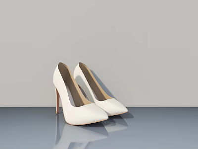 White High Heels on Gray Background with Reflective Gray Floor Surface 3d model