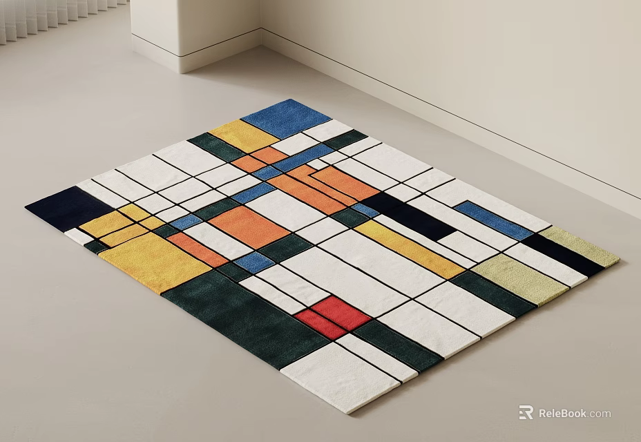 Modern Square Rug With Colorful Geometric Pattern And Abstract Design 3d model