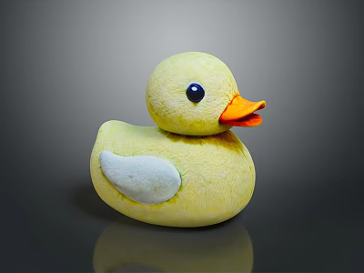 Cute Yellow Rubber Duck Toy With Black Eyes Orange Beak White Wing On Dark Background 3d model