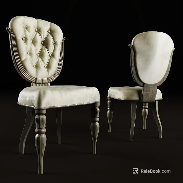 Elegant Dining Chairs With Tufted Back Light Colored Upholstery And Wooden Legs Classic Design 3d model 