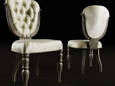 Elegant Dining Chairs With Tufted Back Light Colored Upholstery And Wooden Legs Classic Design 3d model