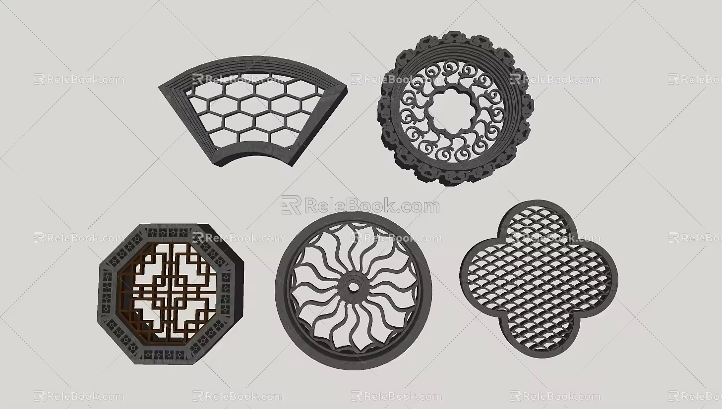New Chinese-style openwork window wall window grilles garden wall window grilles 3d model